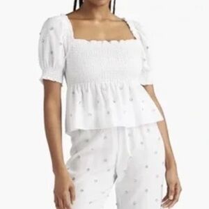 Hill House Jeweled Jammie Top Size Medium White Cottagecore Praire